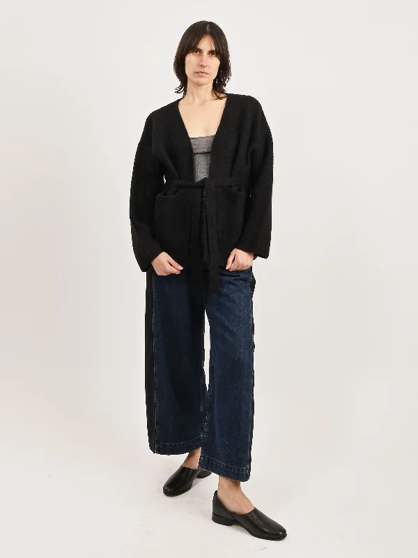 Black Felted Sweater Coat Hooded Caped Shawl Collar