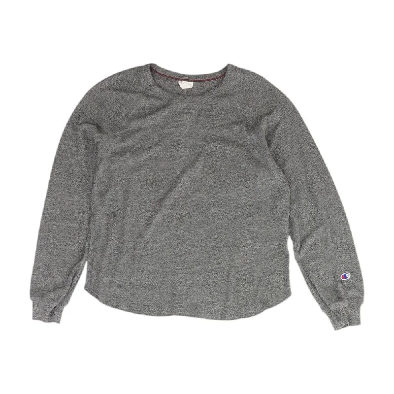 Gray Solid Crewneck Sweater Toggled Drawstring Belted
