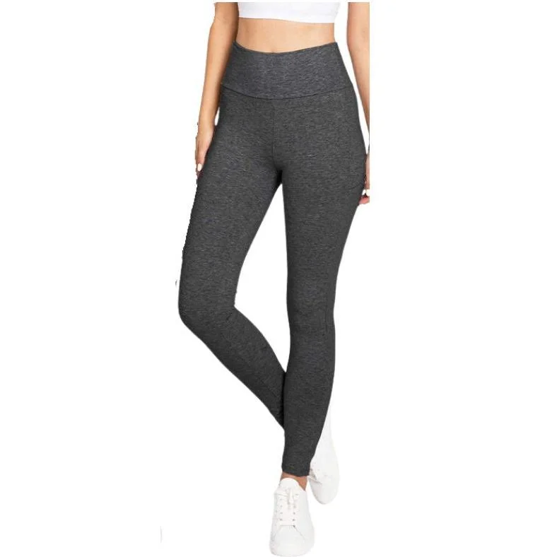 High Waist Gray Leggings with Pockets Comfortable Wide-Band Leggings