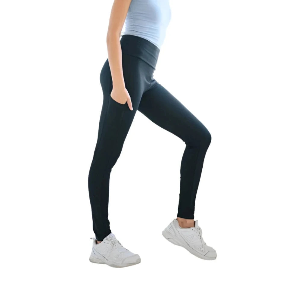 High Waist Black Leggings with Pockets Trendy Cut-Out Activewear Leggings