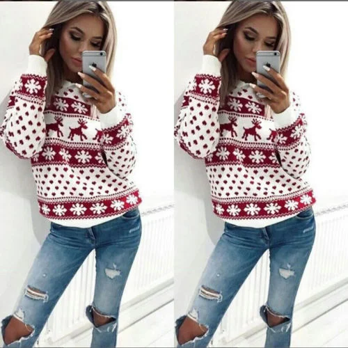 Hot Sale Elegant Women Jumper Sweater Pullover Tops Coat Christmas Winter Fashion Casual Ladies Girls Warm Soft Brief Sweaters Mesh Blend Leather Blend Suede Blend