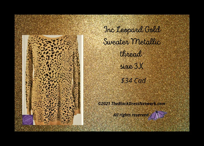 Inc Leopard Gold Sweater Top Metallic thread Plus 3X Spandex Rayon Corduroy