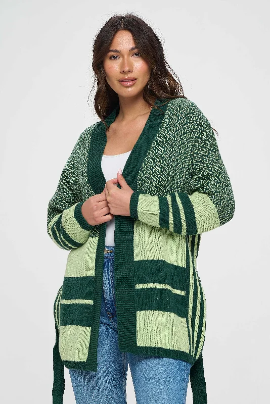 Long Green Comfort Sweater Houndstooth Herringbone Solid