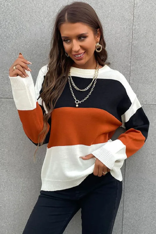 Longing For Fall Color Block Sweater Mesh Sweater Canvas Denim