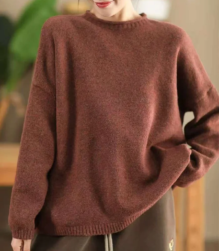 Loose Autumn Winter Fleece Warm Knitted Sweater Iron Safe Non-Iron Wrinkle Free