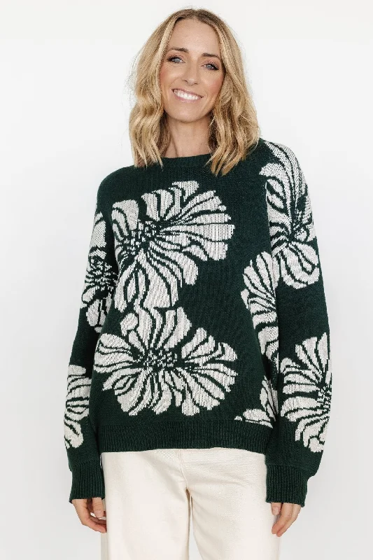 Maude Sweater | Green + Off White Zippered Buttoned Snapped