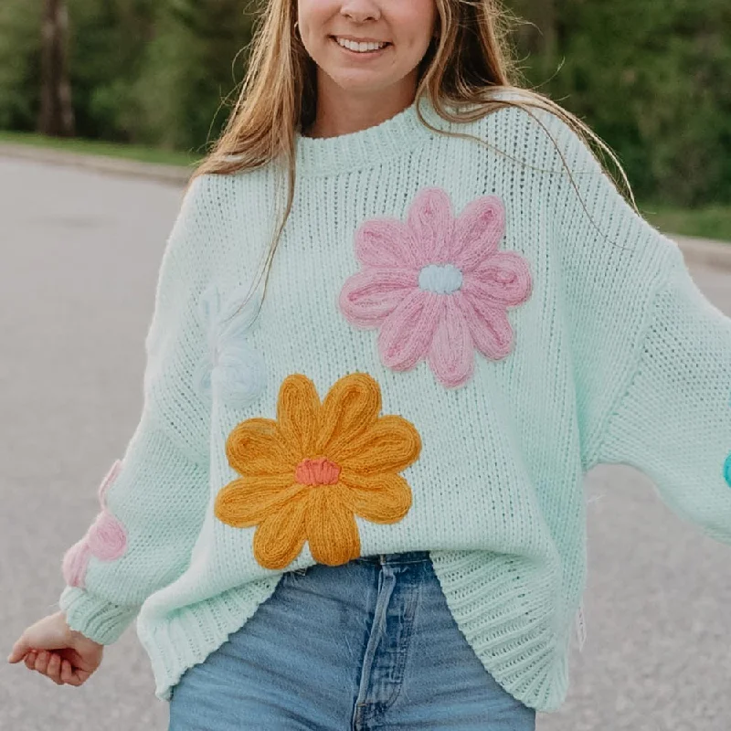 Mint For You Flower Sweater Polka Dot Checkered Tartan