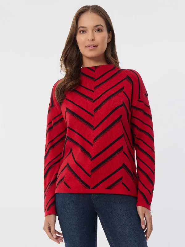 Mock Neck Chevron Jacquard Sweater Plaid Sweater Polka Dot Checkered