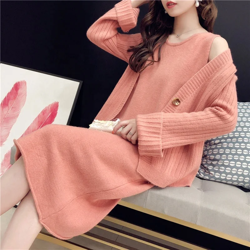 New Arrival Korean Style Office Lady V Neck Sleeveless Dress And Short Cardigan Sweater Set Denim Fabric Leather Fabric Suede Fabric New Arrival Korean Style Office Lady V Neck Sleeveless Dress And Short Cardigan Sweater Set Denim Fabric Leather Fabric Suede Fabric