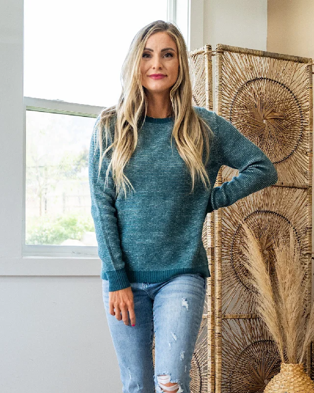 NEW! Judy Waffle Knit Sweater - Peacock Collared Crew Neck Turtle Neck