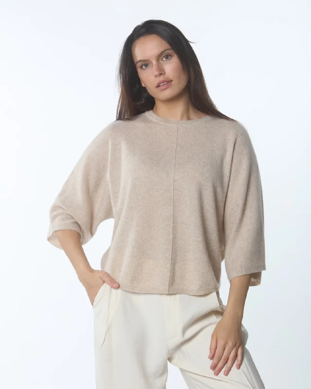 OVERSIZED DOLMAN CASHMERE SHORT SLEEVE SWEATER - NOMAD Jersey Fabric Tulle Fabric Batik Fabric