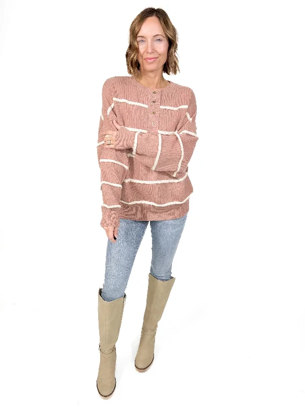 Ruby Henley Sweater- MOCHA/IVORY-FINAL SALE *L* Polka Dot Checkered Tartan