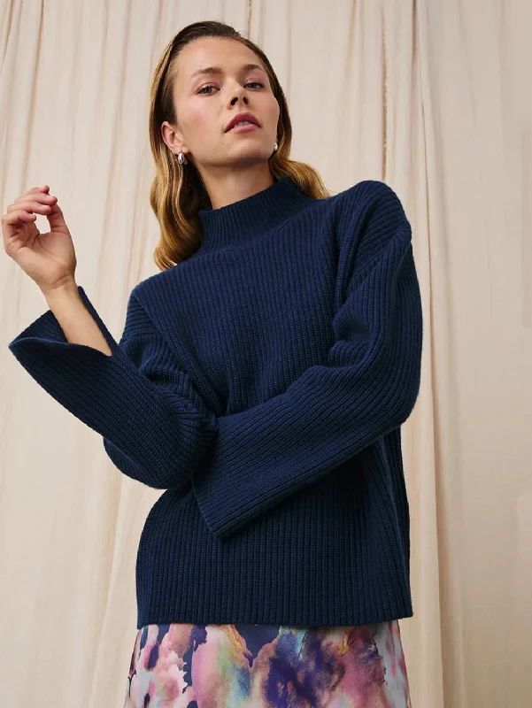 Sanna Sweater - Dark Slate Turtle Neck Boat Neck Asymmetrical Neck