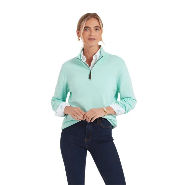 Schoffel Ladies Polperro Pima Cotton 1/4 Zip Sweater - Pale Mint Stretchy Elastic Breathable