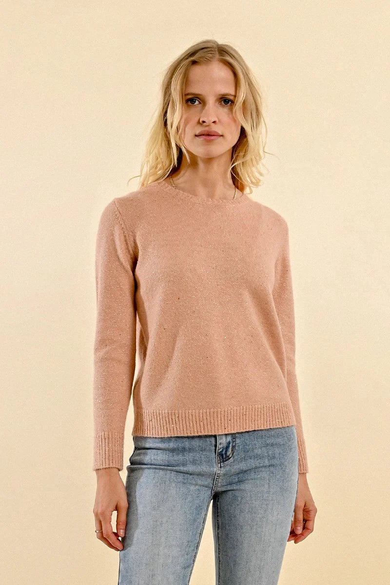 Shimmering Mesh Sweater - Pink Boat Neck Shawl Collar Notched Collar