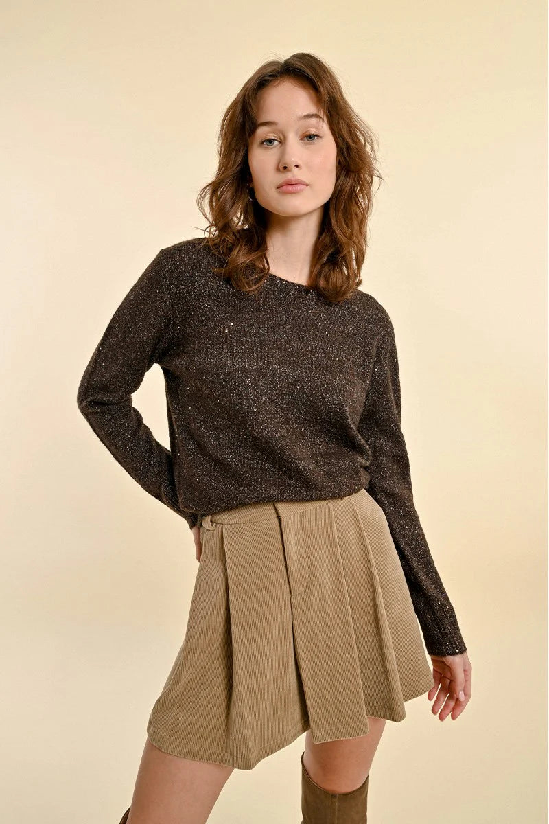 Shimmering Mesh Sweater - Chocolate Mesh Blend Leather Blend Suede Blend