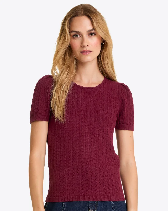 Short Sleeve Sweater in Red Pointelle Anti-Pilling Anti-Shrink Durable