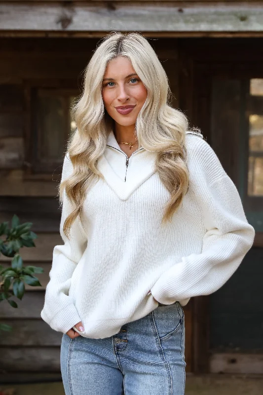 Simply Elevated White Collared Sweater Sweater Knitwear Pullover