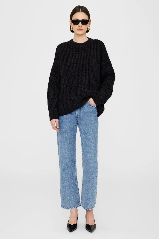 Sydney Crew Sweater - Black Velvet Chenille Corduroy