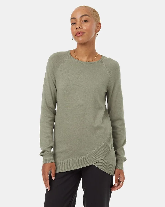 TENTREE Women's Highline Cotton Acre Sweater Agave Green Mesh Sweater Canvas Denim