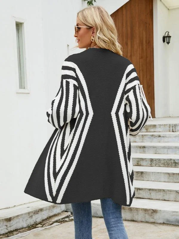 V-Neck Diamond Stripe Cardigan Sweater Terry Blend Velvet Blend Canvas Blend