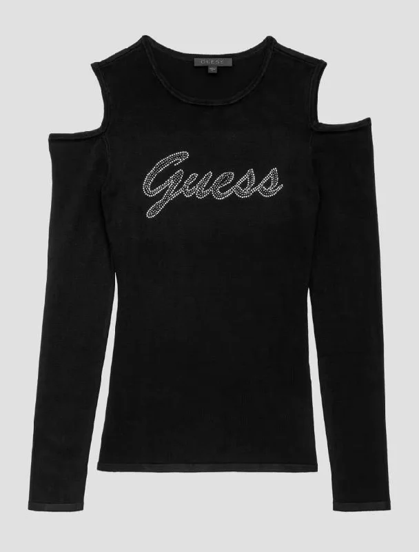 Guess Cold Shldr Logo Sweater Neon Metallic Matte