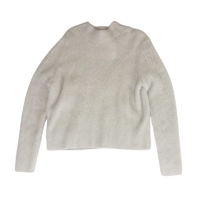 White Solid Mockneck Sweater Spandex Rayon Corduroy