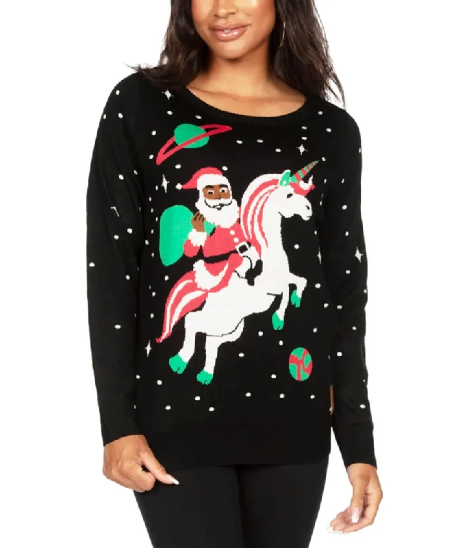 Women's Santa Unicorn Ugly Christmas Sweater Zippered Front Buttoned Front Snap Front