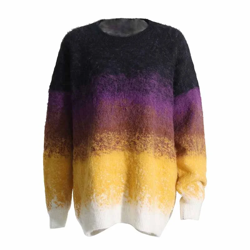 Women's Gradient Color Sweater Long Sleeves Casual Sweater Embroidered Appliqued Beaded