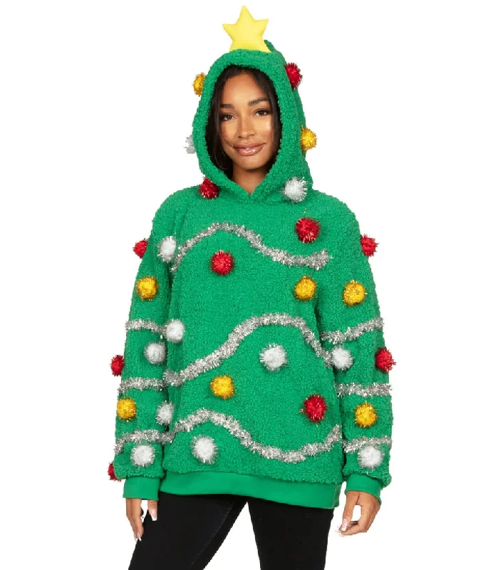 Women's Oh Christmas Tree Hooded Ugly Christmas Sweater Terry Terry Cloth Terry Knit