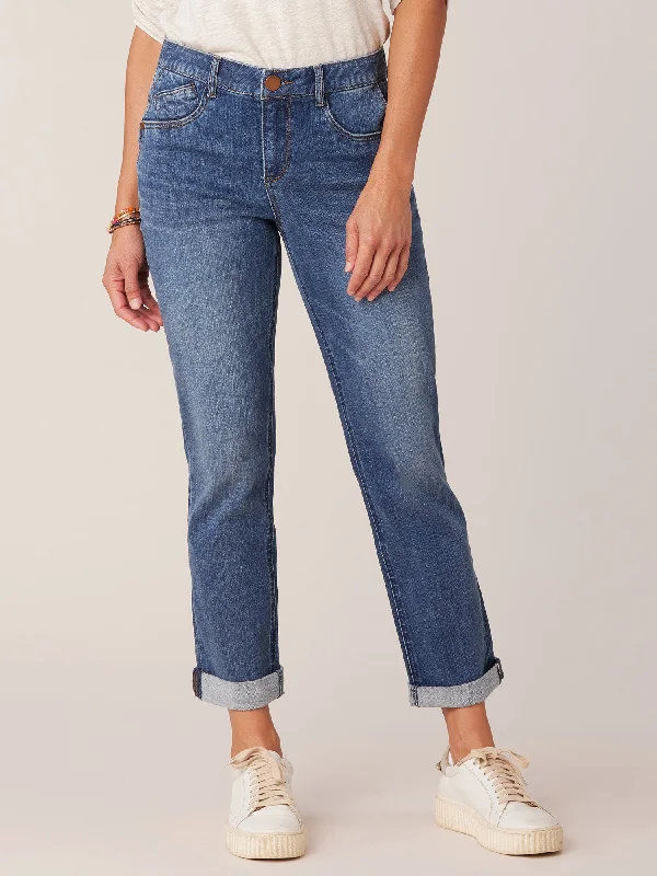 "Ab"solution Mid-Rise Girlfriend Jeans with Side Entry Pockets Elegant Raw Hem Jeans "Ab"solution Mid-Rise Girlfriend Jeans with Side Entry Pockets Elegant Raw Hem Jeans