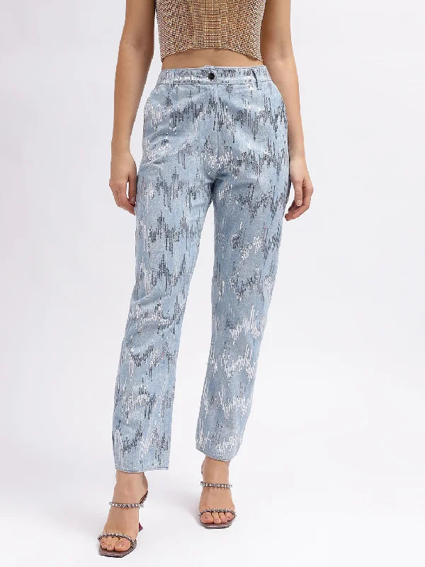 Centre Stage Women Blue Embellished Slim Straight Fit Mid-Rise Jeans Chic Double Waistband Jeans Centre Stage Women Blue Embellished Slim Straight Fit Mid-Rise Jeans Chic Double Waistband Jeans