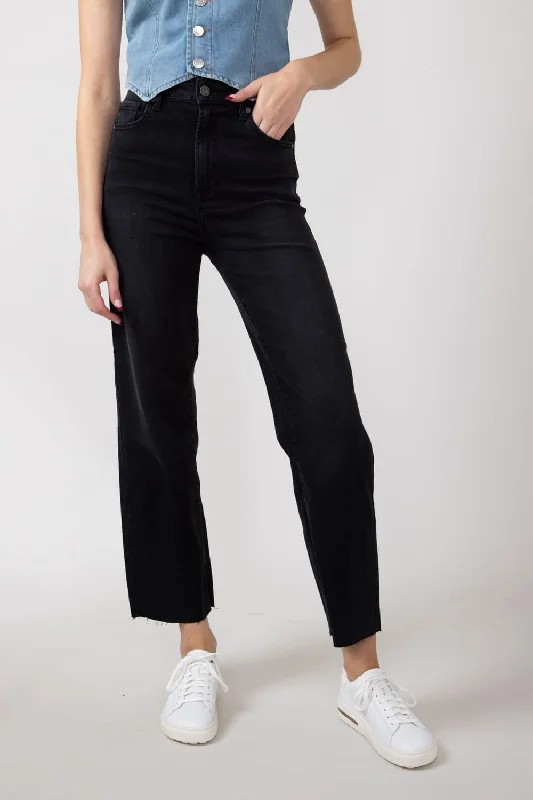 Hidden Tracey Raw Hem Ankle Straight Leg Jeans for Women in Black | HD1158ST-BLK Casual Distressed Denim Jeans Hidden Tracey Raw Hem Ankle Straight Leg Jeans for Women in Black | HD1158ST-BLK Casual Distressed Denim Jeans
