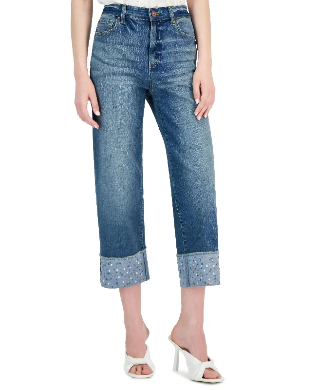INC International Concepts Womens High Rise Embellished Crop Wide Leg Jeans Trendy Colored Denim Jeans INC International Concepts Womens High Rise Embellished Crop Wide Leg Jeans Trendy Colored Denim Jeans