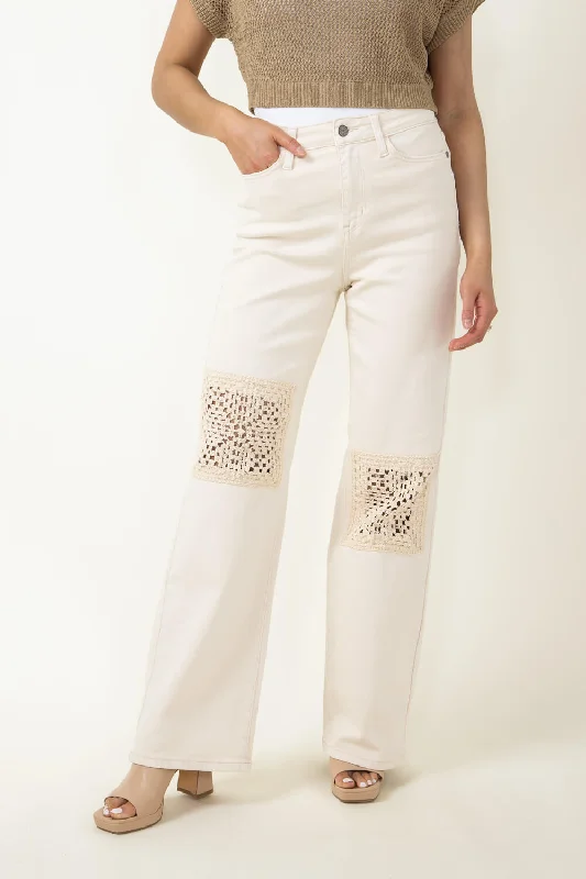Judy Blue High Rise Crochet Patch Wide Jeans for Women | 88836REG Cozy Wide-Legged Jeans Judy Blue High Rise Crochet Patch Wide Jeans for Women | 88836REG Cozy Wide-Legged Jeans