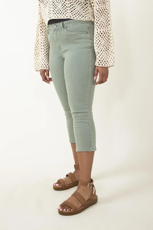 Judy Blue Mid Rise Capri Jeans for Women in Sage | 78113REG Cozy Stretch High-Waist Jeans Judy Blue Mid Rise Capri Jeans for Women in Sage | 78113REG Cozy Stretch High-Waist Jeans