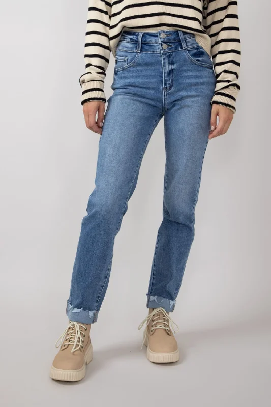 KanCan High Rise Cuffed Slim Straight Jeans for Women | KC20023M Stylish Stone-Wash Denim Jeans KanCan High Rise Cuffed Slim Straight Jeans for Women | KC20023M Stylish Stone-Wash Denim Jeans