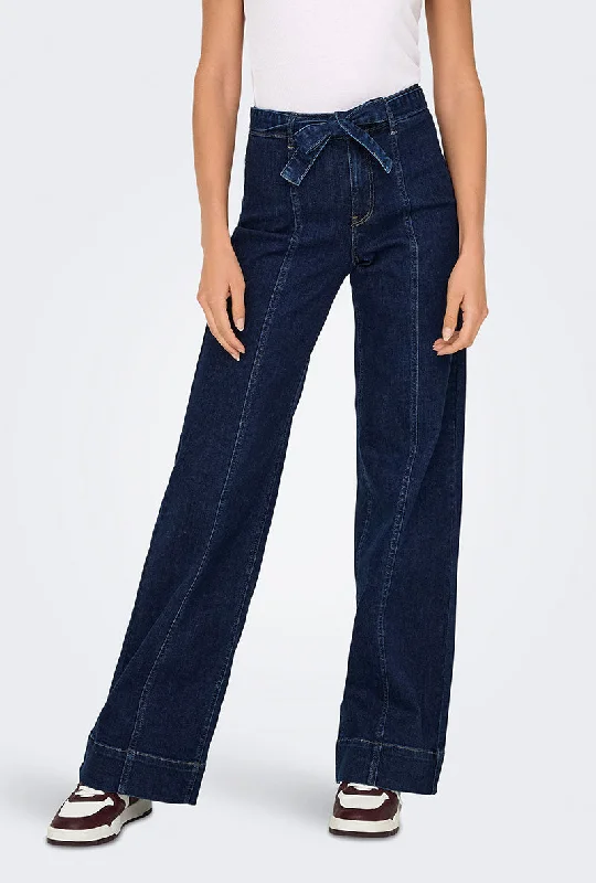 ONLY MADISON BLUSH HW WIDE BELT JEANS Trendy Low-Rise Bootcut Jeans