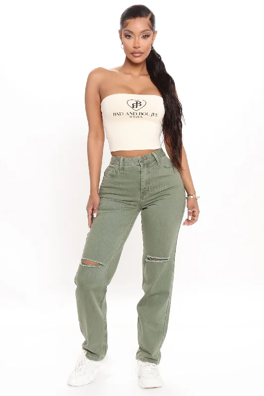 Symbol Of Victory Ripped Mom Jeans - Olive Stylish High-Waisted Denim
