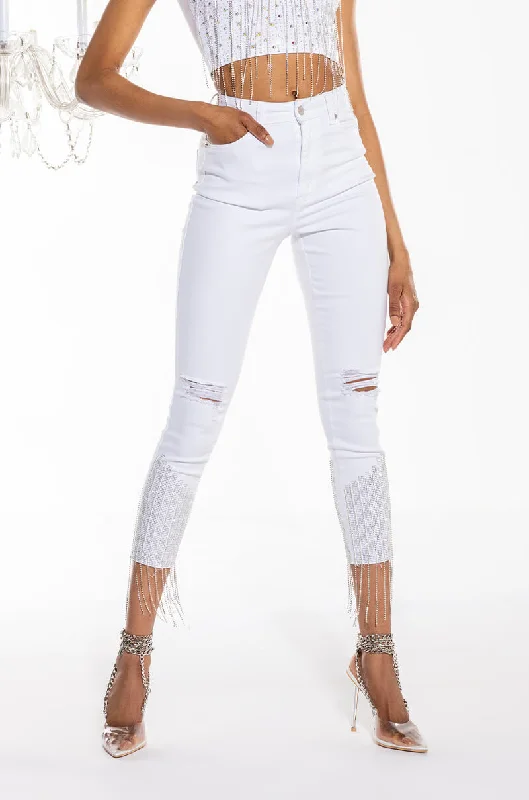 TOO GOOD HIGH WAISTED RHINESTONE FRINGE SKINNY JEANS Chic Rip-Detail High-Waist Jeans TOO GOOD HIGH WAISTED RHINESTONE FRINGE SKINNY JEANS Chic Rip-Detail High-Waist Jeans