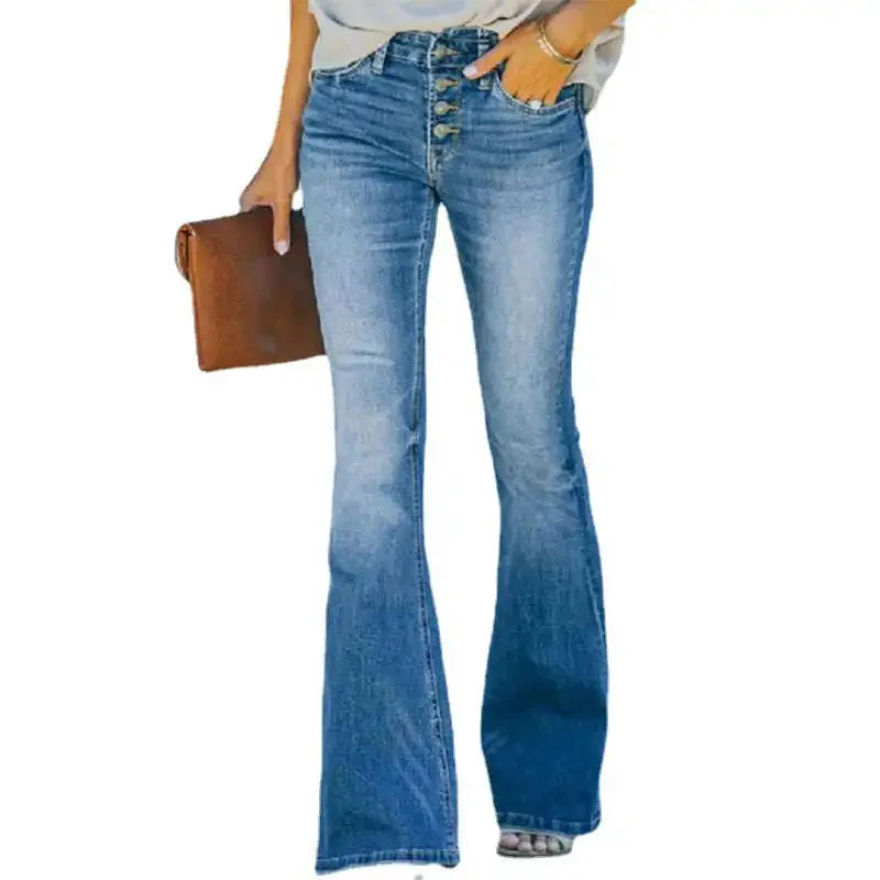 Women's Jeans Slim Fit And Slim Multi-button Flared Pants Fashionable Distressed Jeans Women's Jeans Slim Fit And Slim Multi-button Flared Pants Fashionable Distressed Jeans