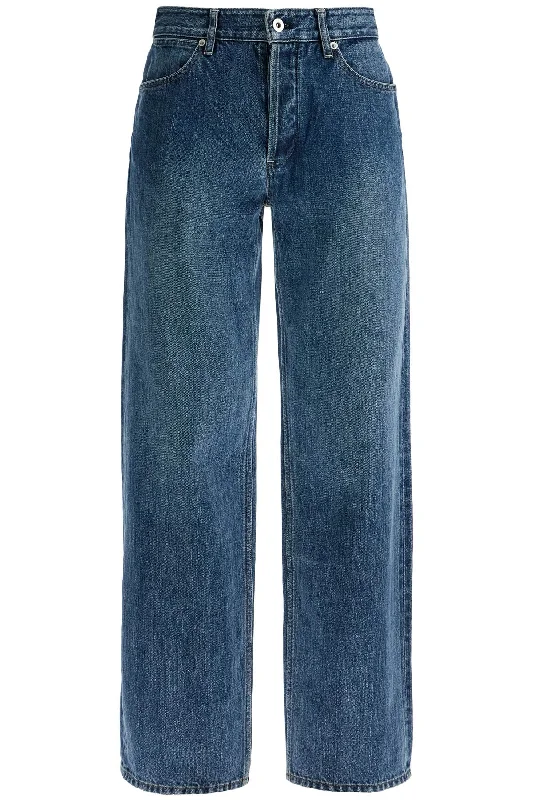 Loose Fit Straight Cut Jeans  - Blue Casual Wide-Legged Denim Jeans