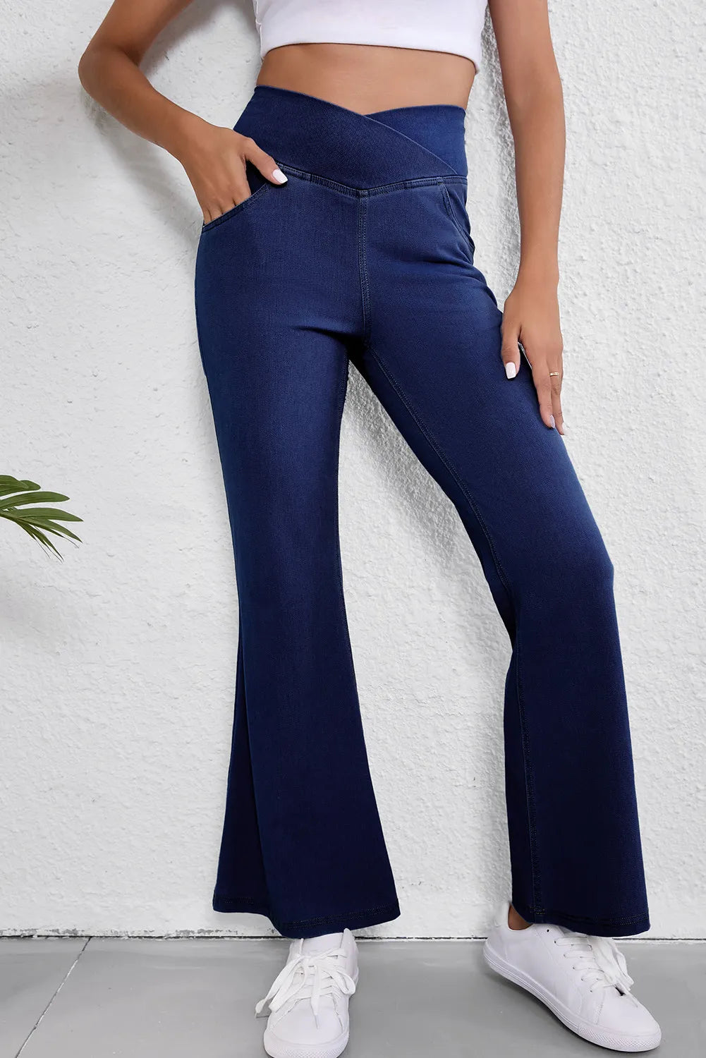 Asymmetric Waist Flare Jeans Fashionable Button-Front Jeans