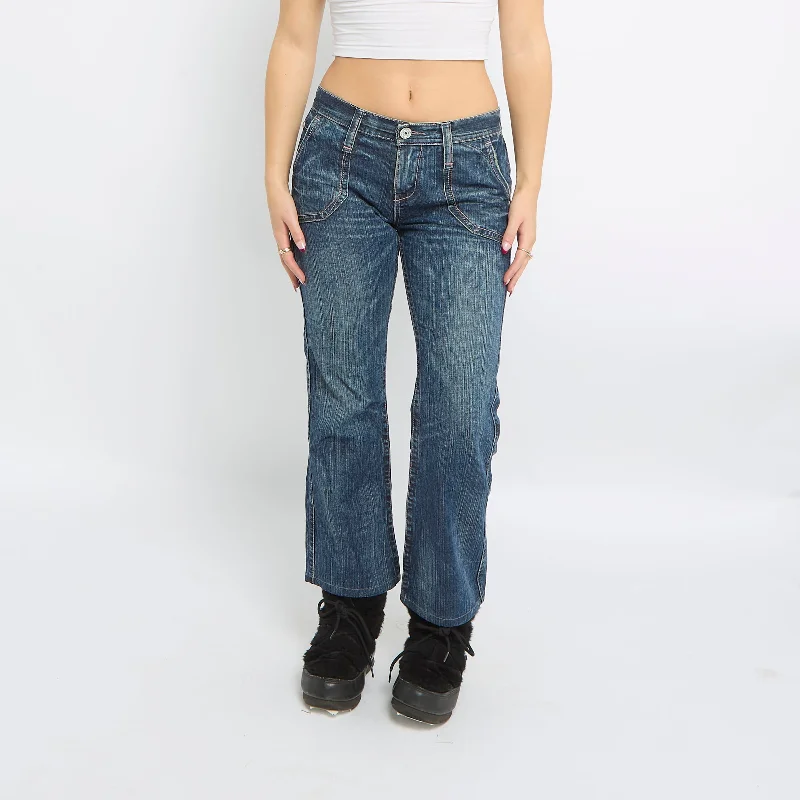 Contrast Stitch Cropped Jeans - UK 10 Trendy Pleated Waist Jeans