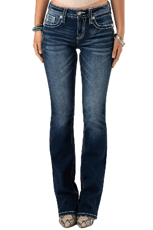 Miss Me Women's Crystal Chain Bootcut Jeans Casual Straight-Leg Jeans