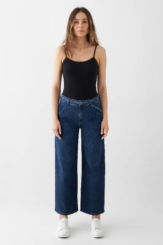 Blink Cropped Jeans Dark Blue Casual High-Waisted Bootcut Jeans