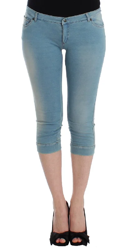 Elegant Light Blue Capri Jeans Trendy Wide-Leg High-Waist Denim