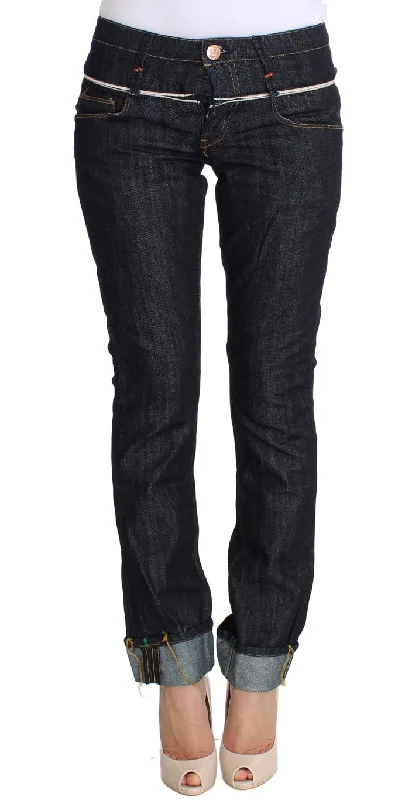 Elegant Straight Leg Dark Blue Jeans Comfortable Faded High-Rise Jeans