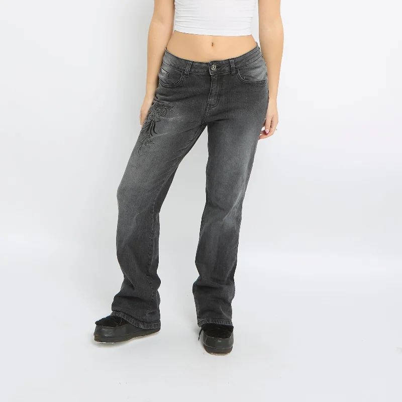 Embroidered Straight Leg Jeans - UK 12 Elegant High-Waisted Flared Jeans