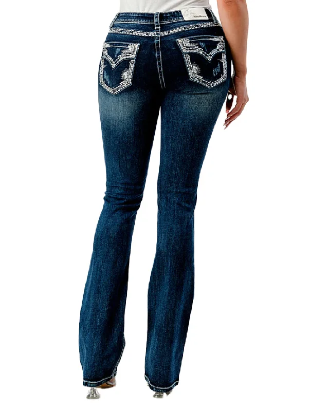 Women's Border Stitch Bootcut Jeans Comfortable Flare Leg Jeans